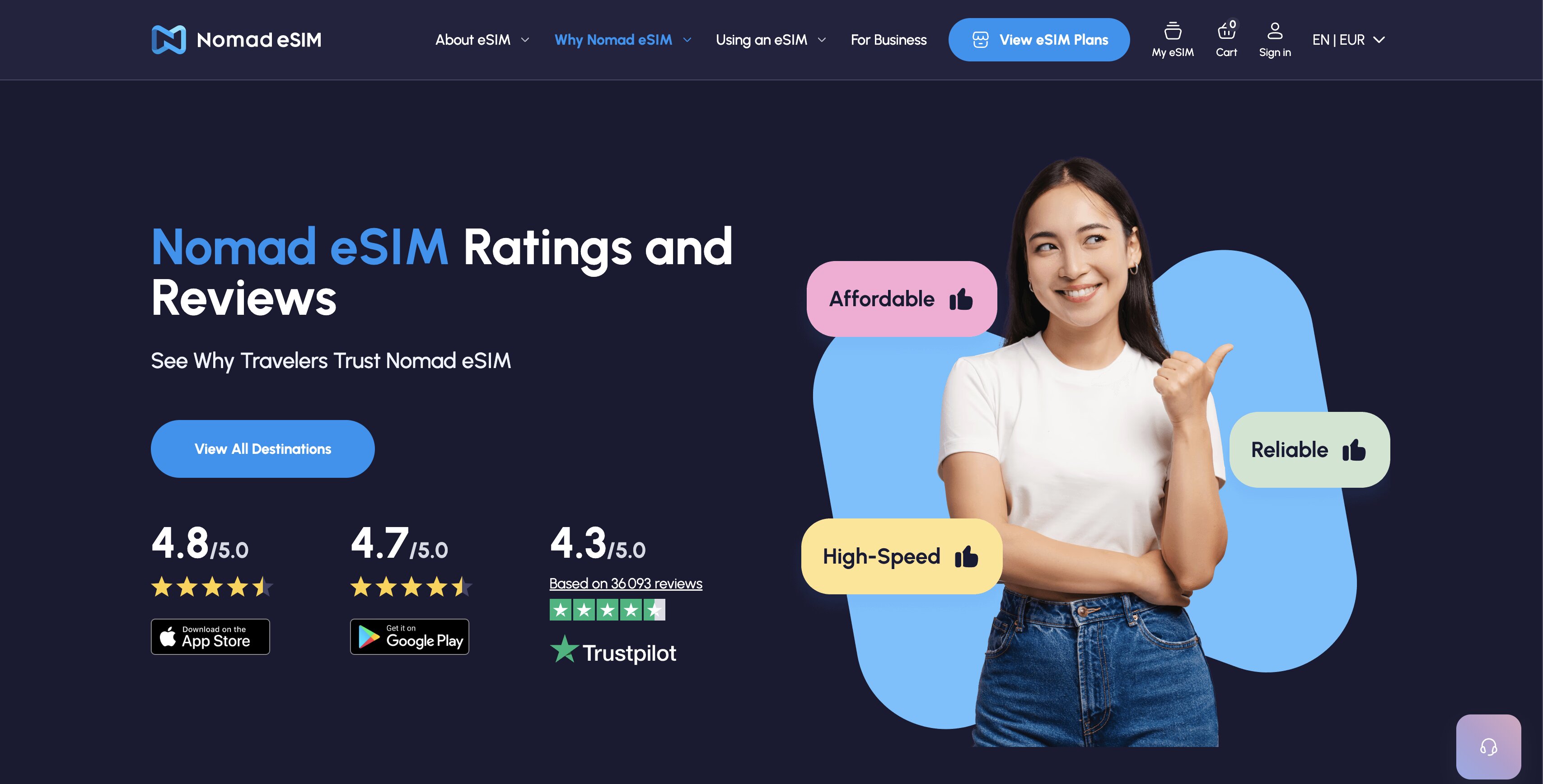 Notes et avis Nomad eSIM : App Store, Google Play et Trustpilot