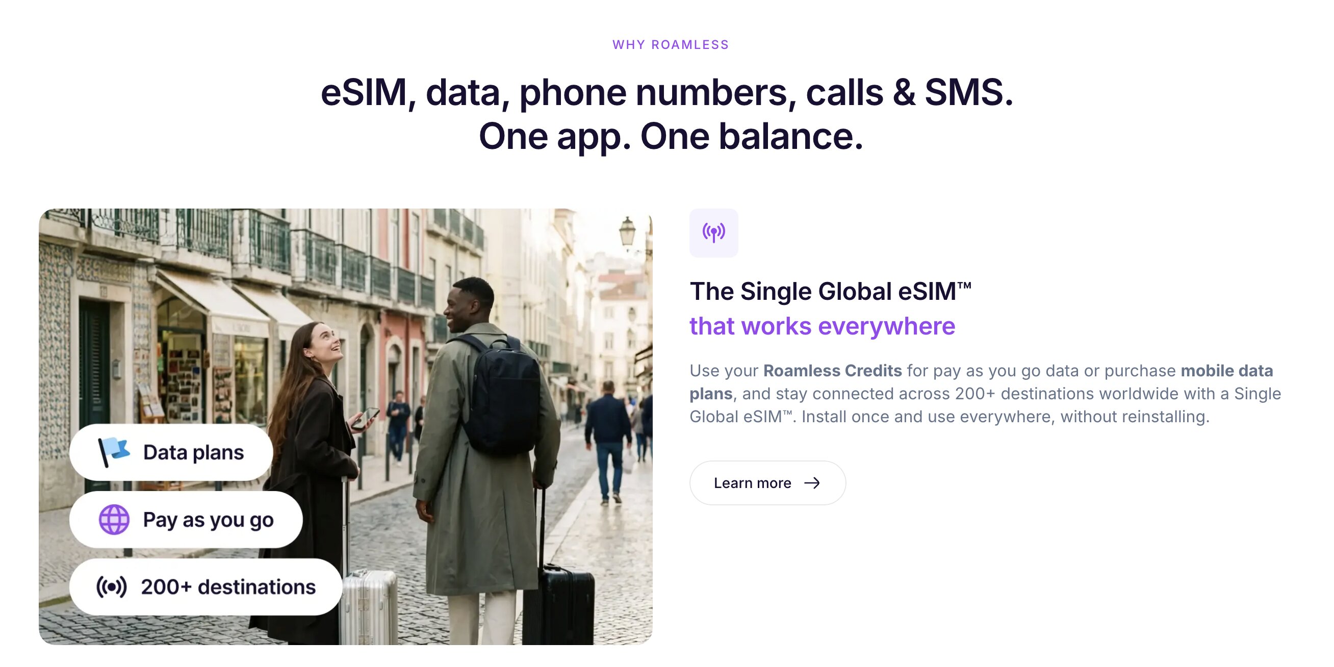 Roamless : eSIM unique, paiement à l'usage ou forfaits data, dans plus de 200 destinations