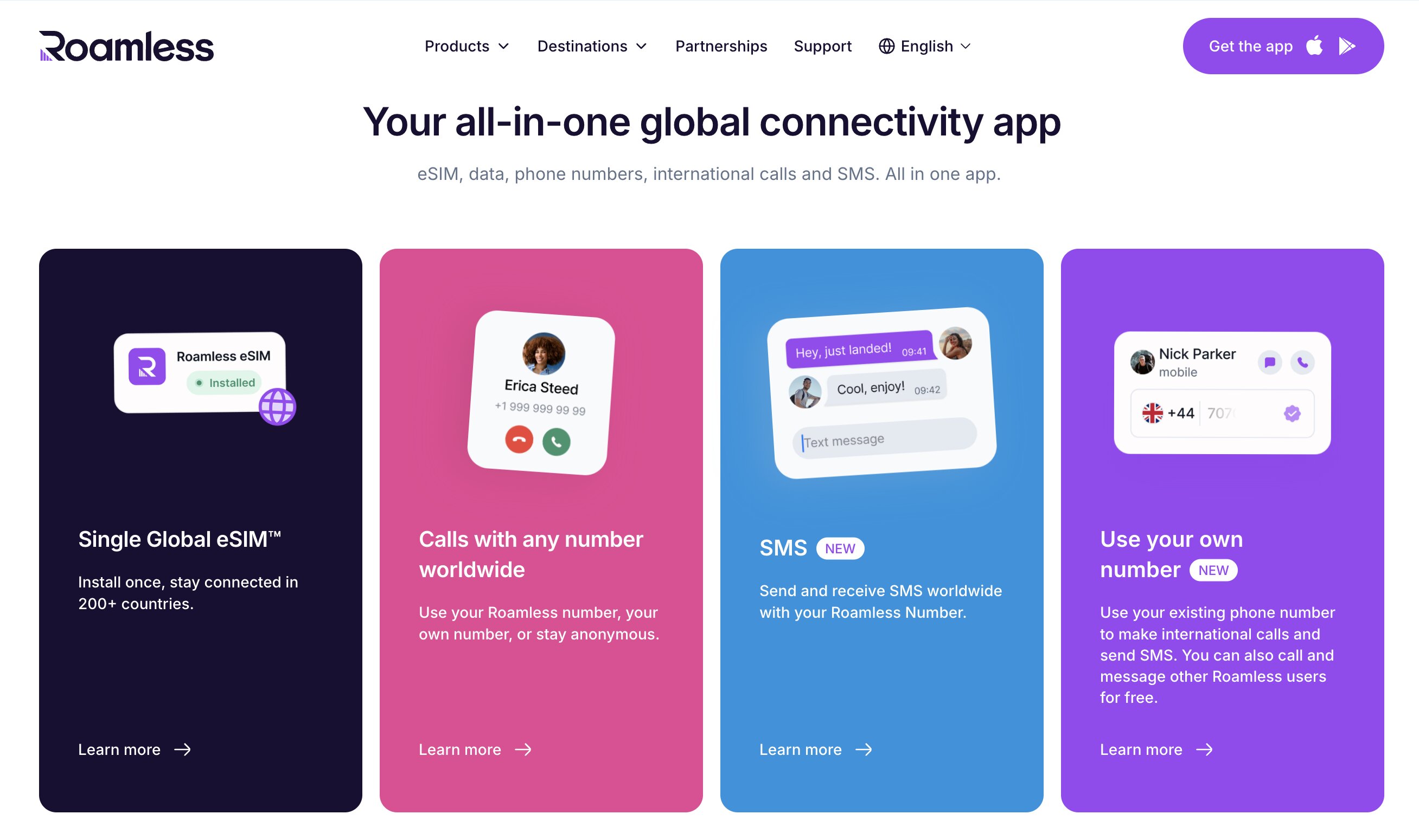 Roamless tout-en-un : eSIM, appels avec n'importe quel numéro, SMS et numéro personnel