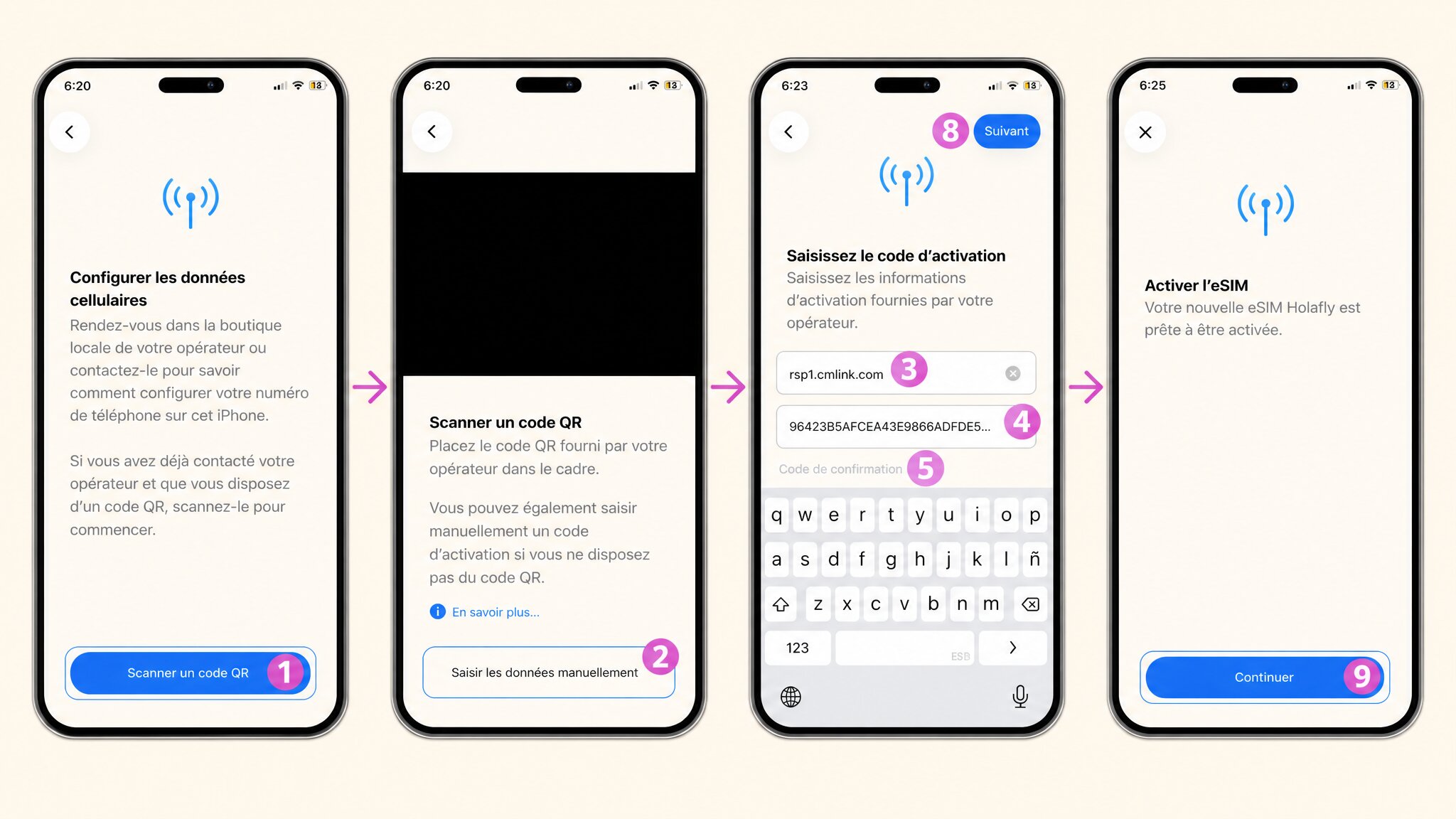 iPhone-Bildschirm zum Scannen des eSIM-QR-Codes oder manuellen Eingeben des Aktivierungscodes